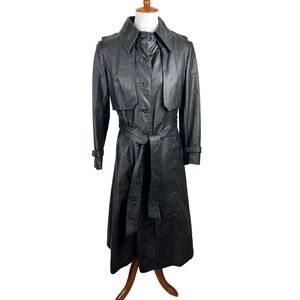 Classic Black Leather Trench Coat